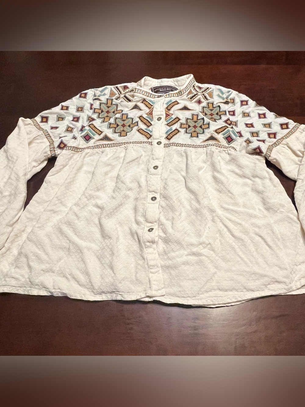 Double D Ranchwear Embroidered Long Sleeve Peasant Top- Medium